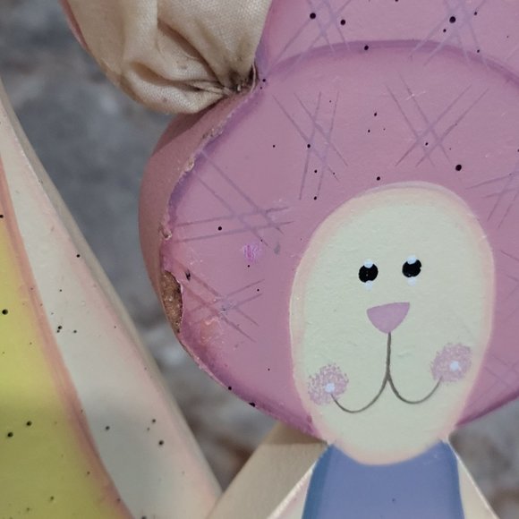 Easter Decor Wooden Three Bunny Rabbts Cloth Ears - Picture 11 of 13